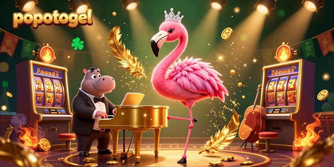 Engage with popotogel's thrilling 3D casino scene featuring vibrant characters and lively gameplay.