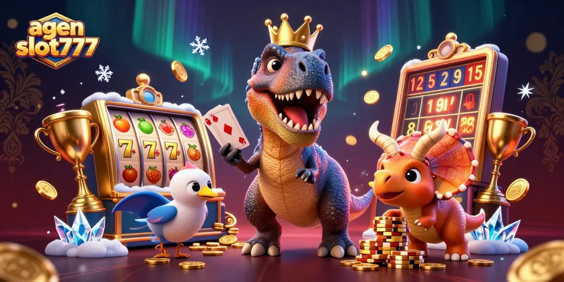 Engage with agen slot777's thrilling slot games featured in a vivid 3D illustration