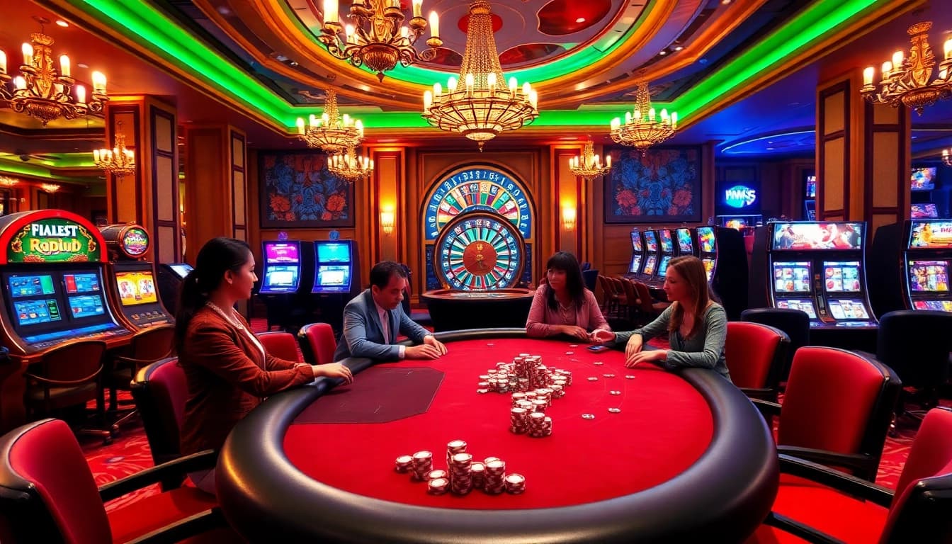 Exciting casino scene showcasing PG Gaming with vibrant poker table and luxurious ambiance.