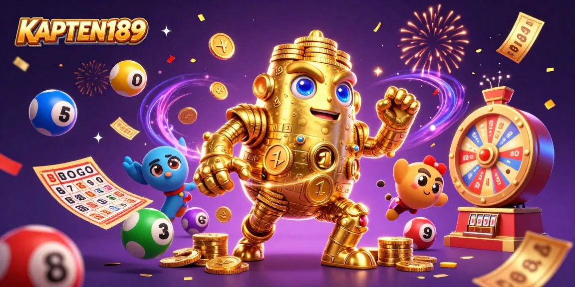 KAPTEN189 menghadirkan ilustrasi 3D luar biasa dengan golem emas dan elemen kasino, menarik perhatian pemain.