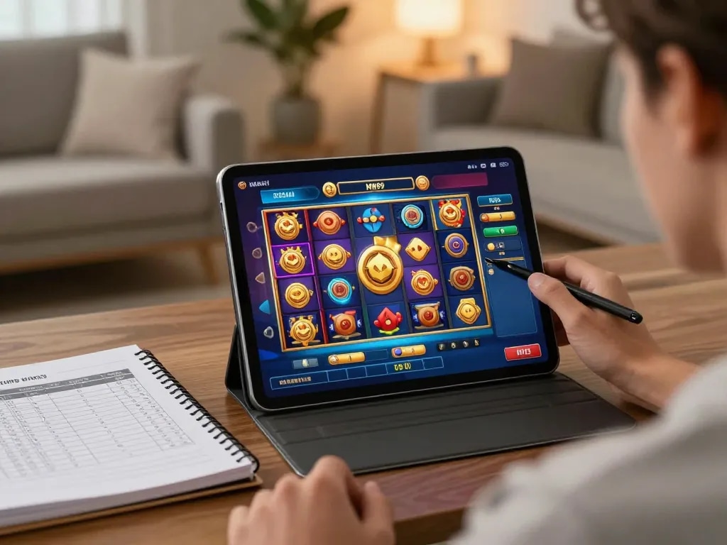 Engage with MM99 Slot on a tablet while tracking strategies in a cozy home setting