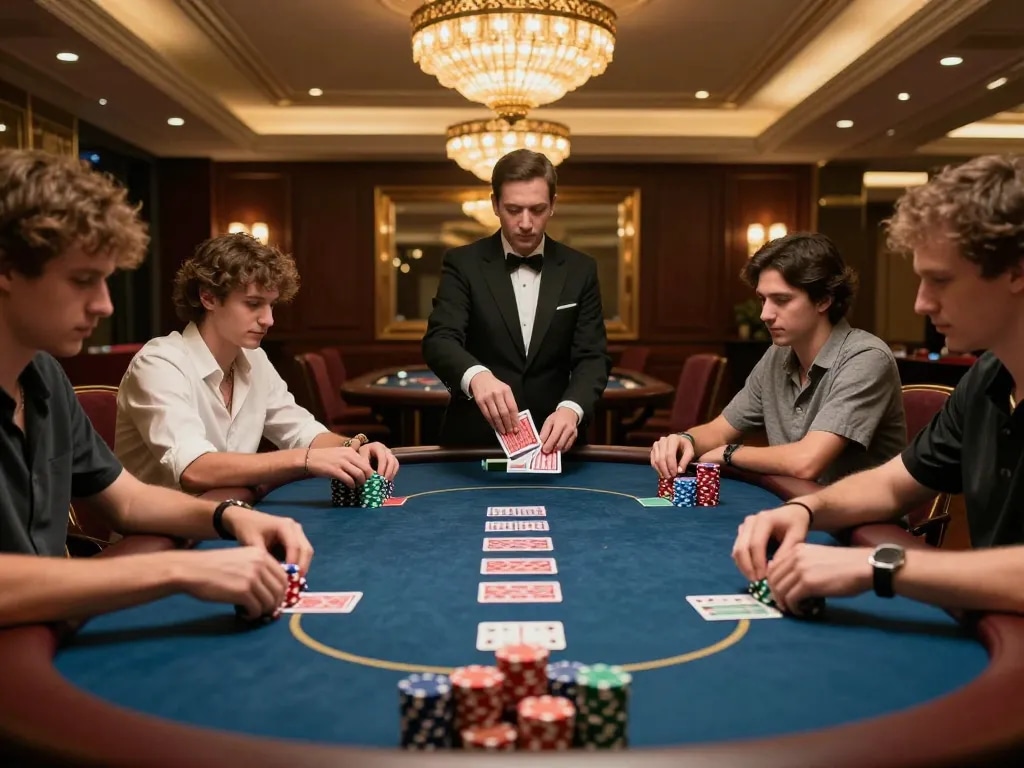 Engaged players at a high-stakes poker table showcasing casinosscope strategy and gameplay intensity.