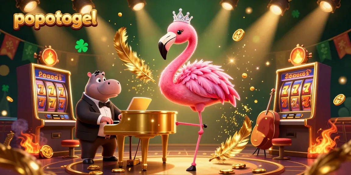 Engage with popotogel's thrilling 3D casino scene featuring vibrant characters and lively gameplay.