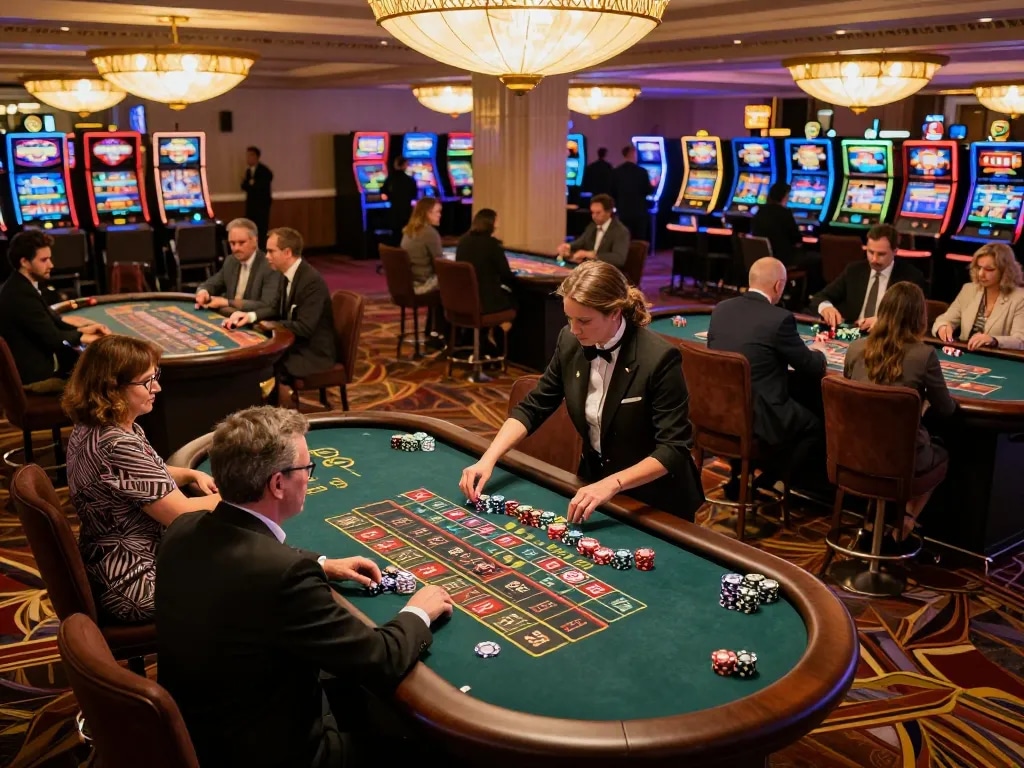 casinoatlas features players betting at roulette tables in a vibrant casino environment