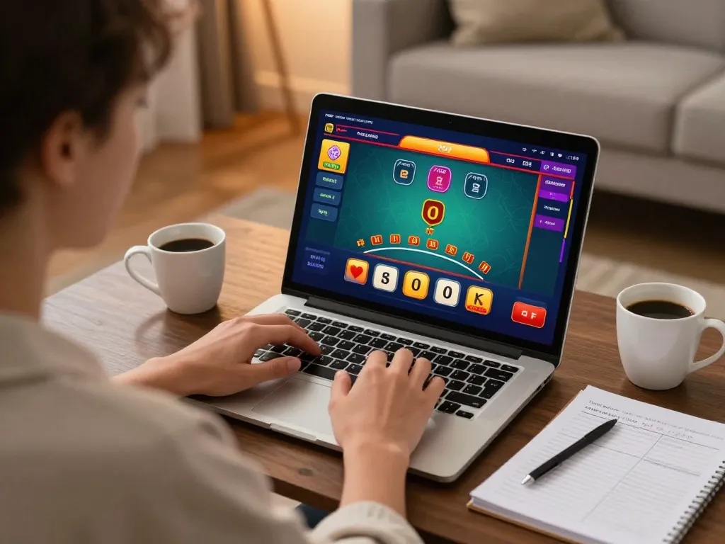 Engaging scene of online blackjack with 79KING displayed on laptop, showcasing a player's strategic gameplay