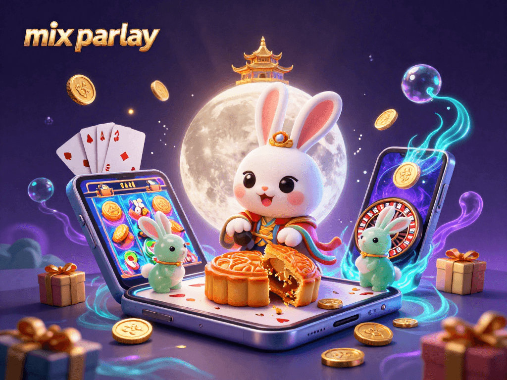 Place bets and engage with mix parlay at this vibrant casino-themed lunar illustration.