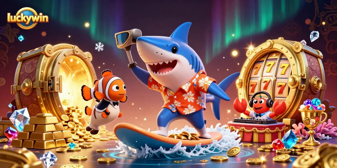 Experience winning thrills at luckywin with vibrant 3D casino illustration featuring colorful game elements.