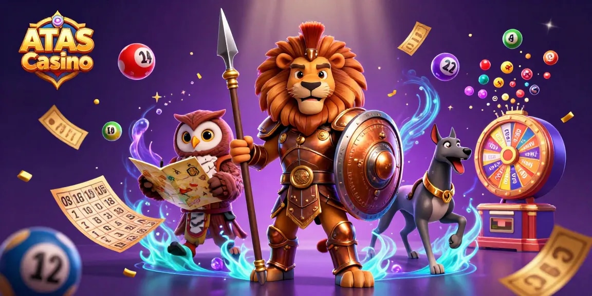 Experience the excitement of ATAS Casino with dynamic lottery elements and engaging characters.