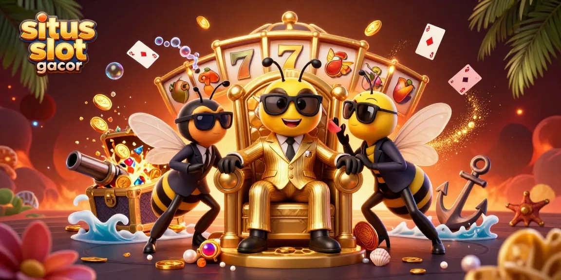 Gambarkan pengalaman bermain situs slot gacor dengan simbol slot dan harta karun.