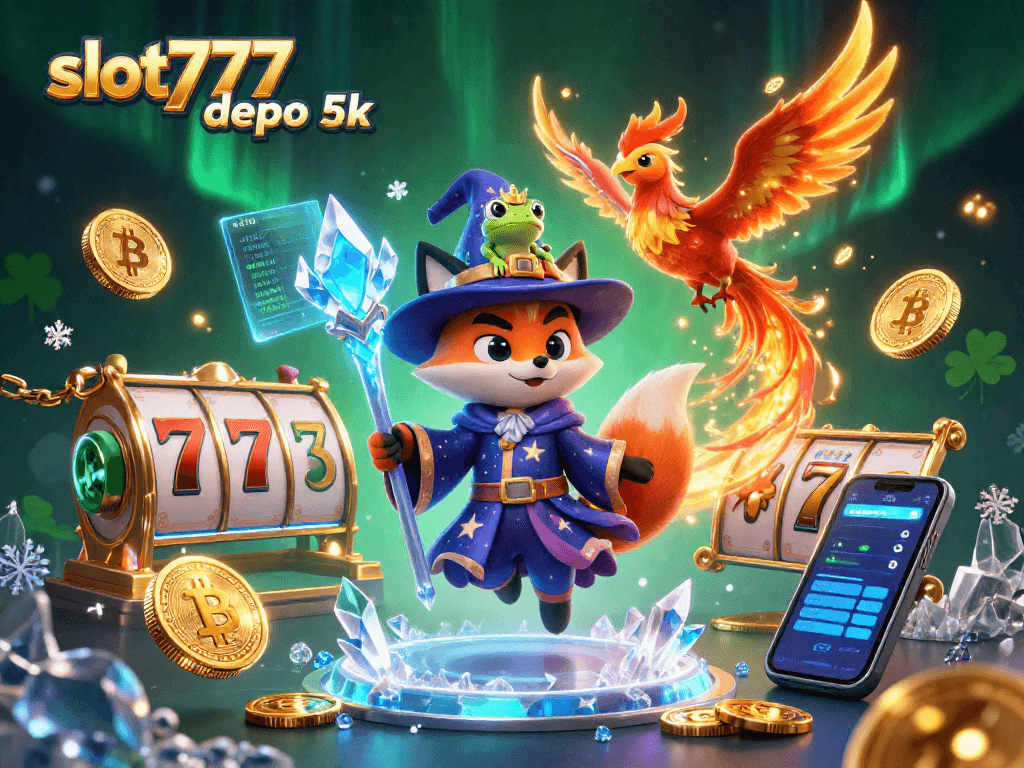 Play slots with slot777 depo 5k while enjoying mystical characters in a vibrant casino scene.