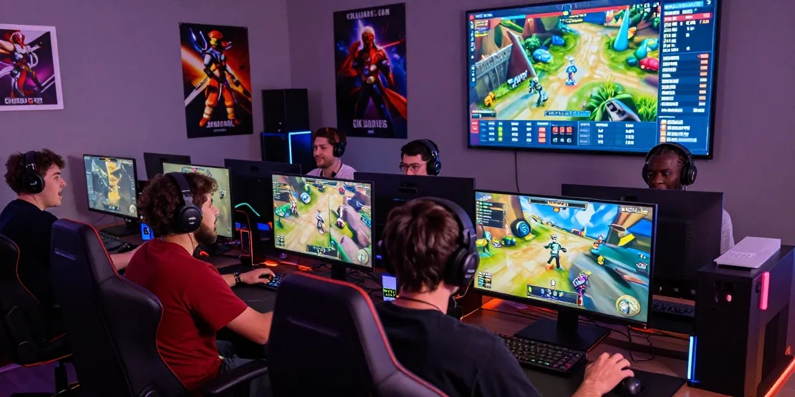 Exciting multiplayer gaming on https://cikagames.com/ with diverse players, vibrant game visuals, and an energetic gaming atmosphere.