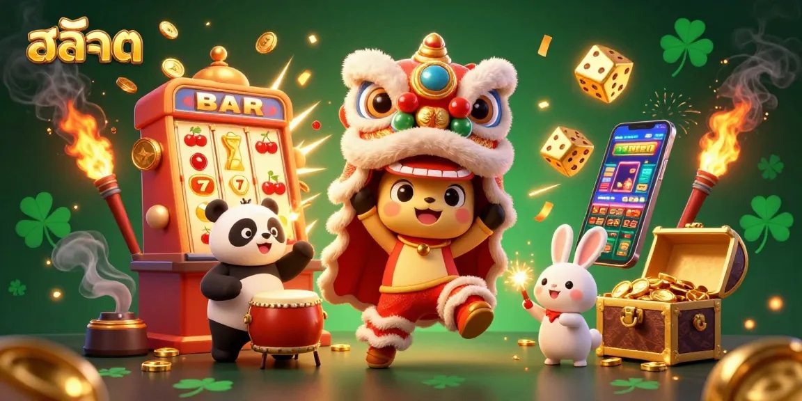Experience exciting สล็อต gameplay with dynamic characters and colorful casino elements bursting in celebration.