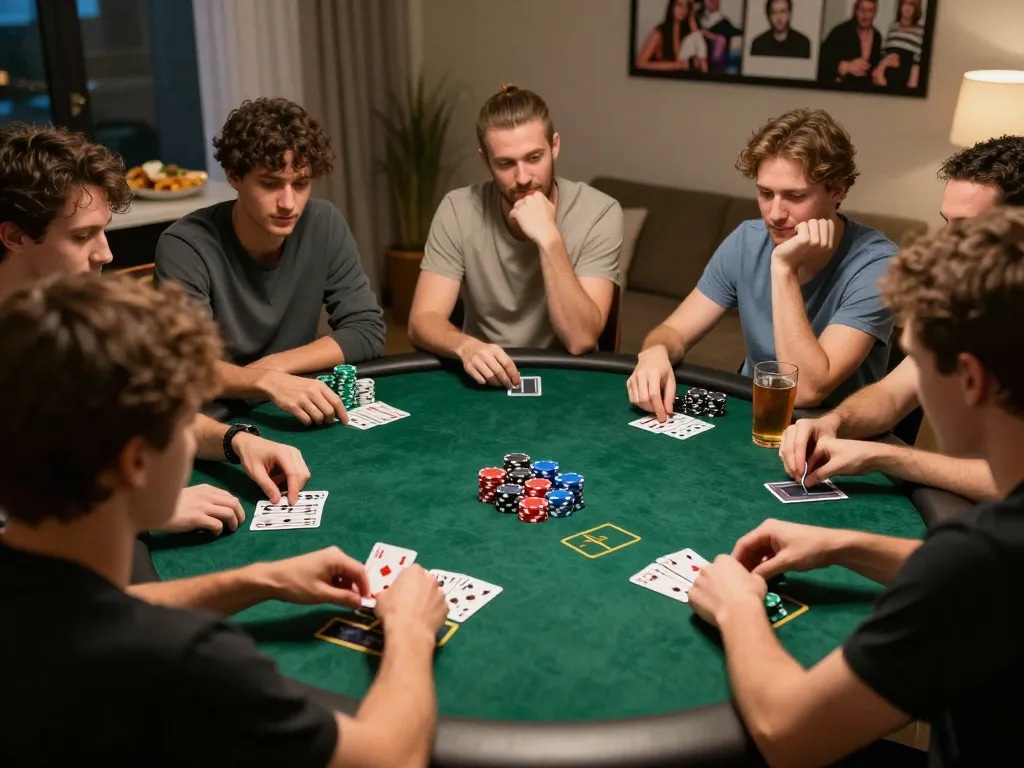 Engage in a winning strategy session with LuckyIndex during a lively home poker night.