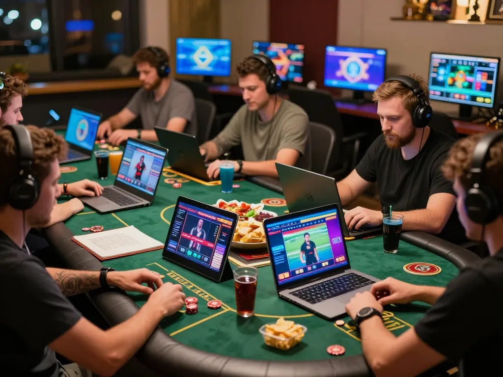Players strategizing online casinos in Canada while enjoying an engaging poker session at home.