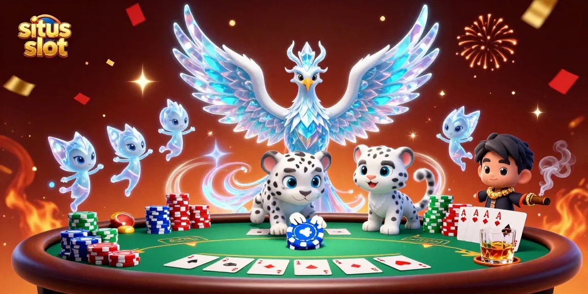 Gali kemenangan di situs slot dengan ilustrasi kasino 3D menawan yang menampilkan gulungan slot dan pemenang jackpot.