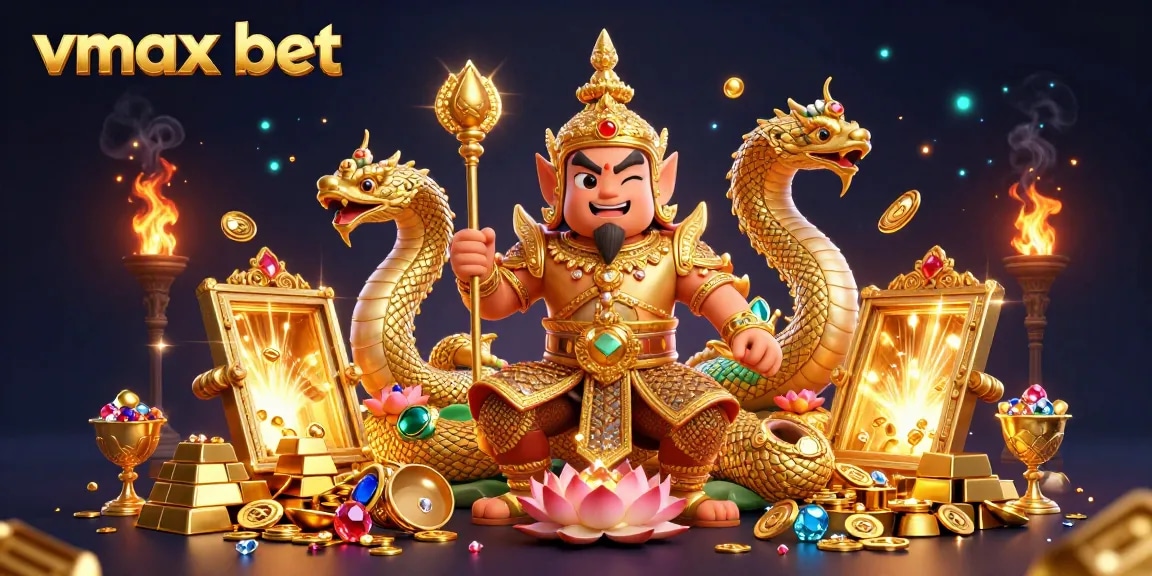 Experience vibrant casino action with vmax bet as temple guardians guard their treasure in this colorful, detailed illustration.