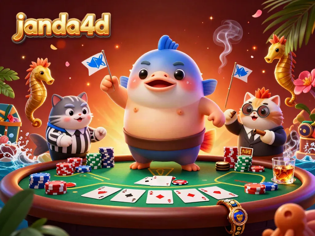Fugu dan wasit ikan lele dalam permainan janda4d, menciptakan suasana kasino yang menarik.