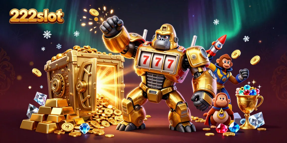 Menggandakan kemenangan di 222slot dengan gorila emas mecha yang penuh harta dan kemewahan.