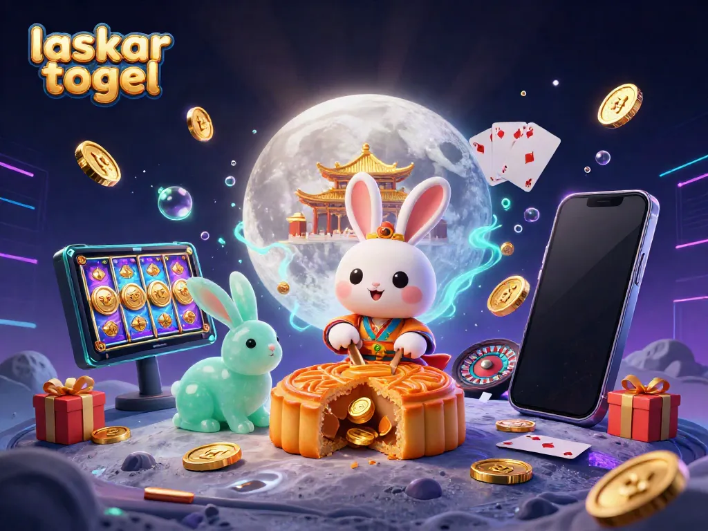 Experience vibrant fun at laskar togel with the enchanting moon rabbit illustration and casino elements.