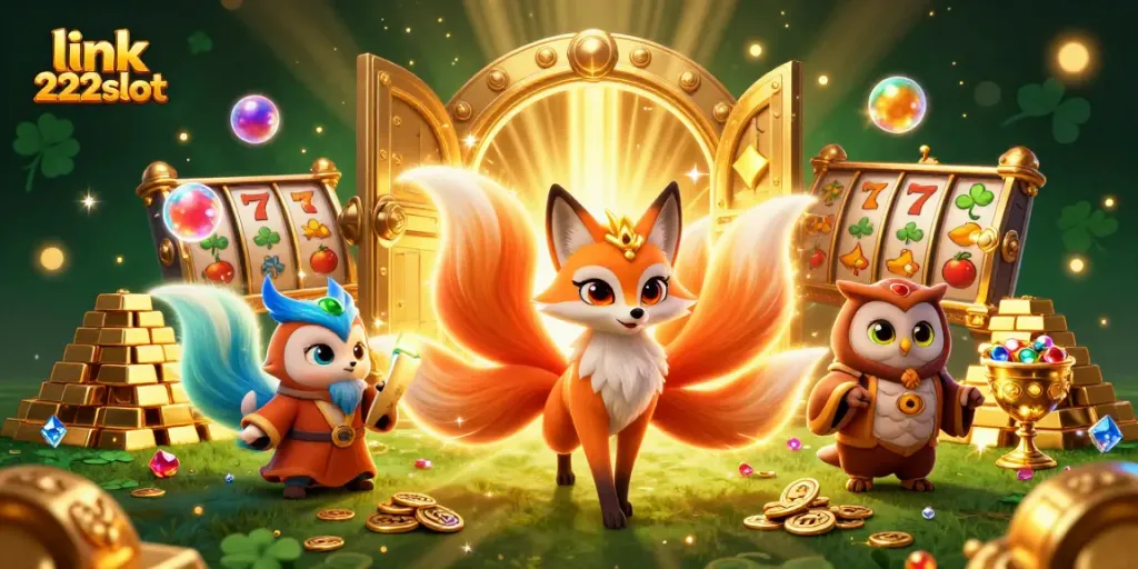 Bermain slot di link 222slot dengan suasana kasino yang memukau dan berbagai harta karun bersinar.