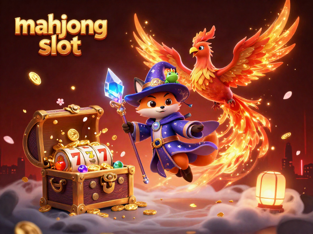 Join the excitement of a mahjong slot with a whimsical wizard fox, phoenix, and sparkling treasures.