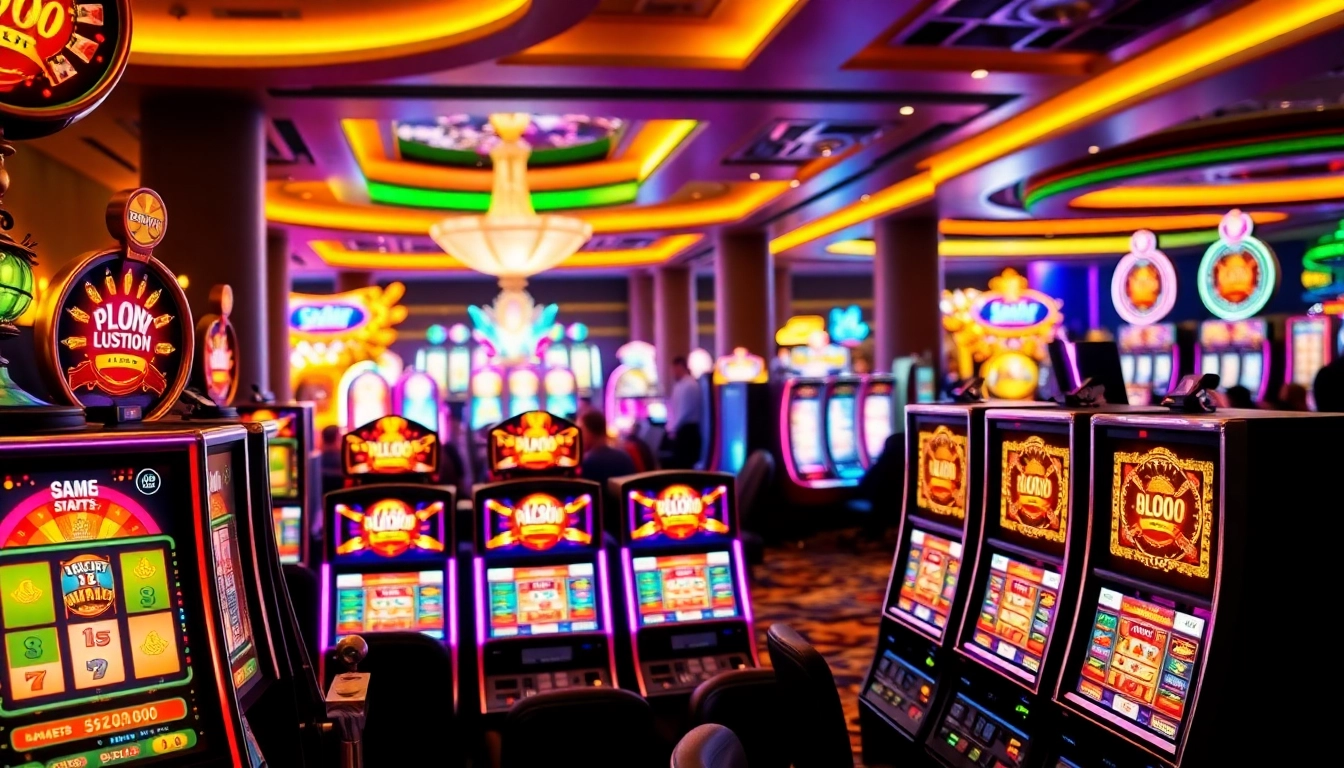 Slot machines attracting attention in a vibrant casino atmosphere, enhancing gaming excitement.