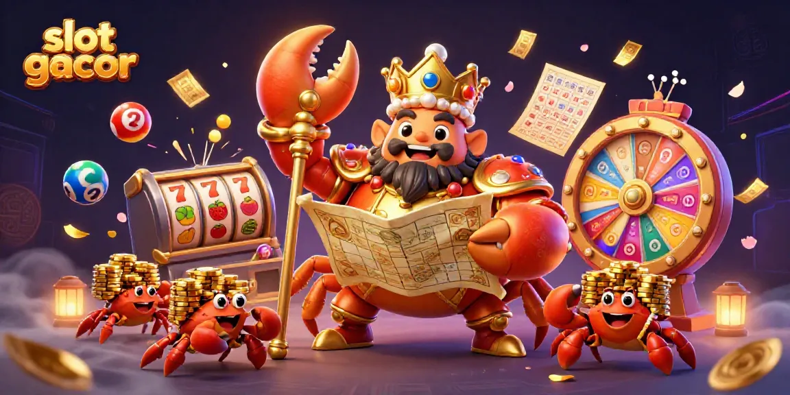 Engage with exciting slot gacor games featuring a golden crab emperor and vibrant casino elements.