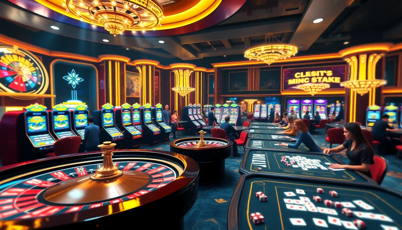 Action-packed casino scene at nhà cái m88 featuring roulette, poker tables, and vibrant slot machines for thrilling online gambling experience.