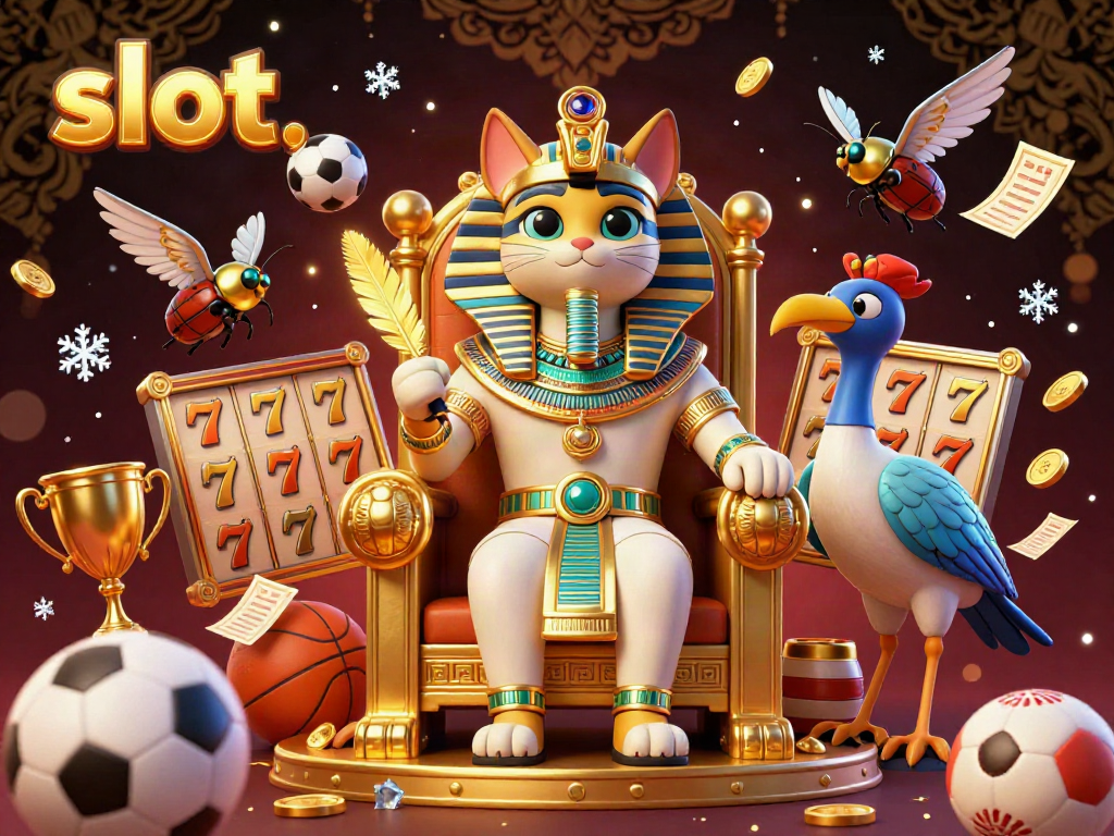 Experience thrilling slot gameplay alongside the vibrant Egyptian characters in this exciting casino scene.