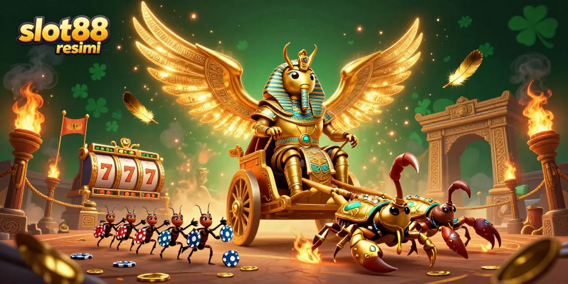 Win big with slot88 resmi in an energetic casino setting featuring vibrant characters and dynamic game elements.