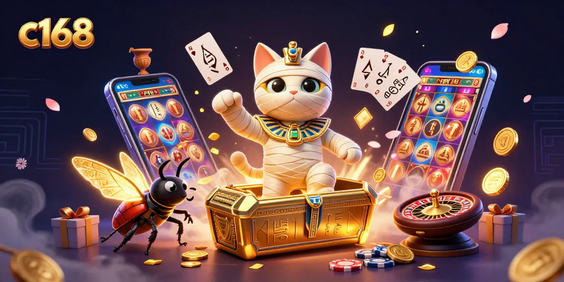 C168 players spin the reels of a dynamic slot game, winning big in an immersive casino scene.
