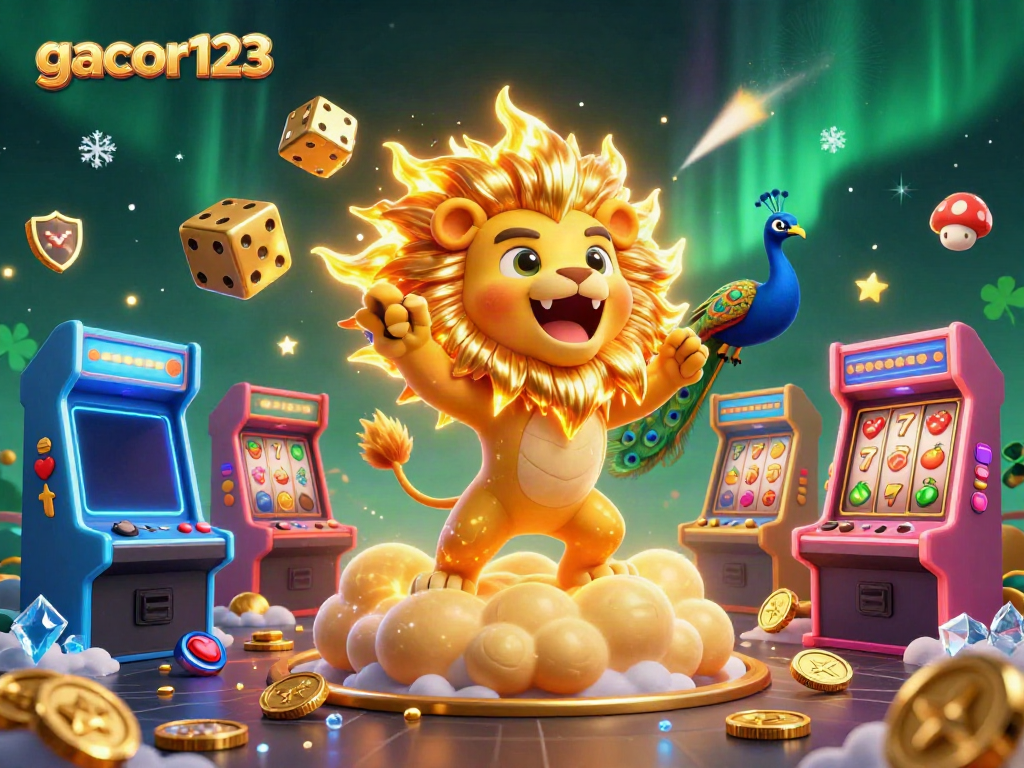 Experience thrilling wins with gacor123, featuring dynamic casino elements and vibrant characters.