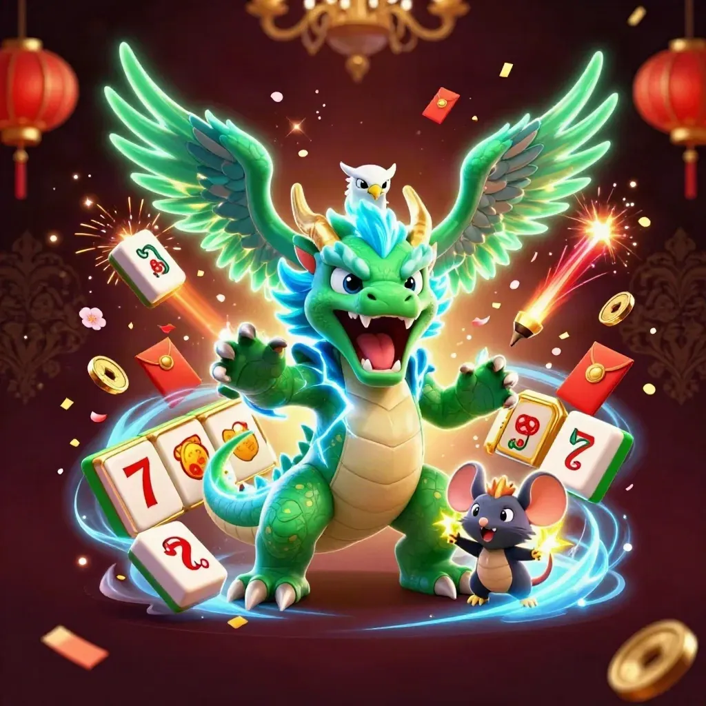 Thunder dragon, wind hawk, and thunder-mouse amid casino symbols and glowing lightning