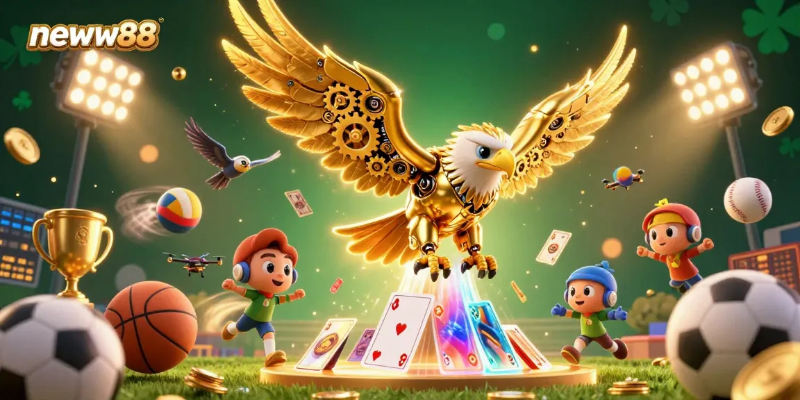 Experience thrilling gameplay with neww88 as the golden eagle dives through cascading cards.