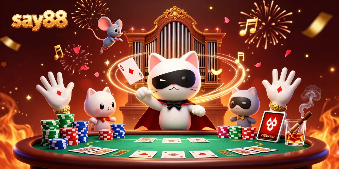 Experience exciting wins at say88 with a dynamic 3D casino scene featuring poker games and vibrant characters.