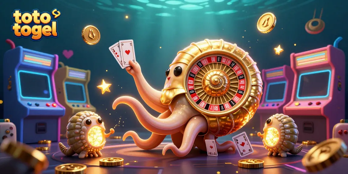 Experience thrilling gaming with toto togel, featuring a giant nautilus roulette and glowing game elements in a vibrant scene.