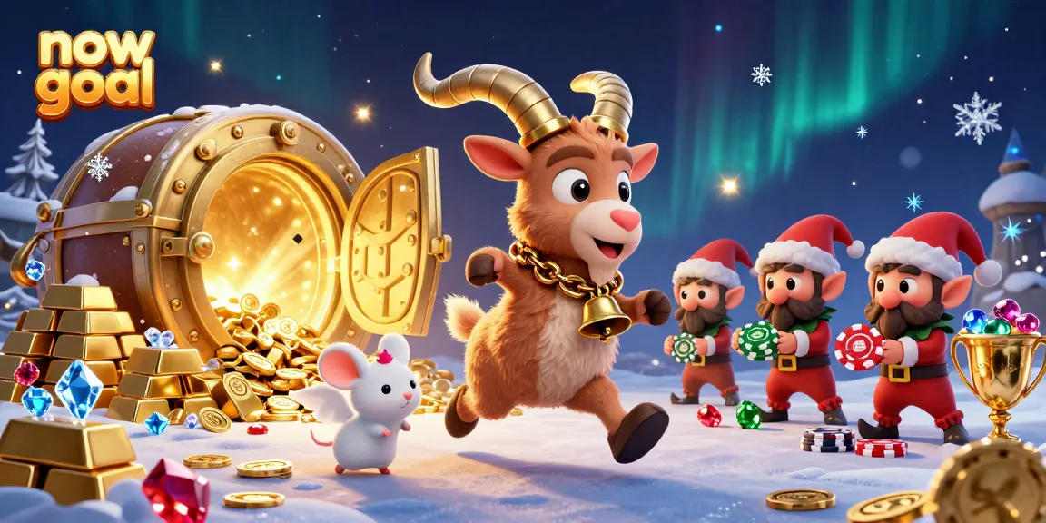 Engage in thrilling gameplay with now goal at a lively casino featuring festive characters, gold coins, and games.