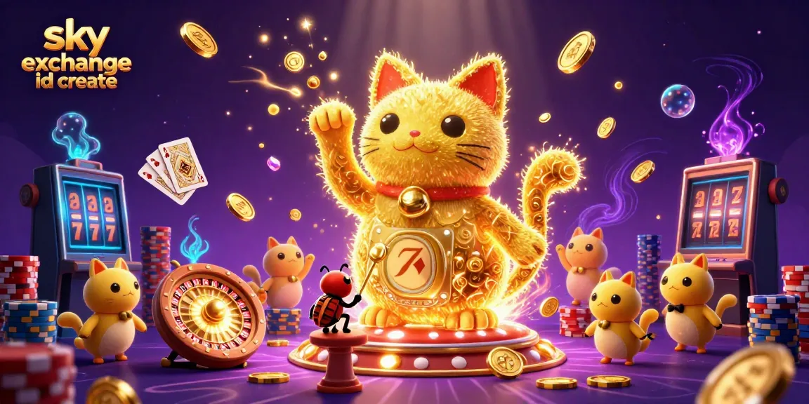 Experience the excitement of "sky exchange id create" with a vibrant scene of a lucky cat and casino elements.