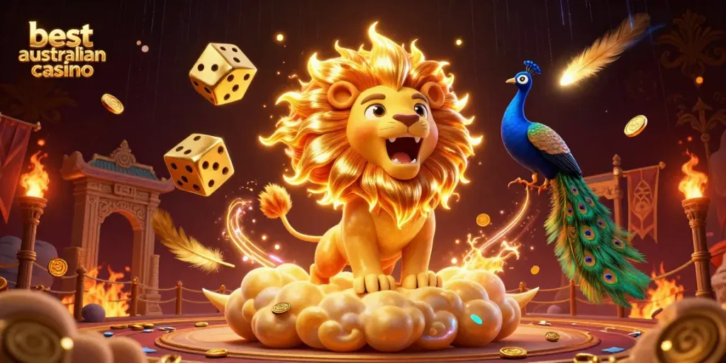 Experience the thrill of the best australian online casino with vibrant gaming elements and a dynamic 3D scene.