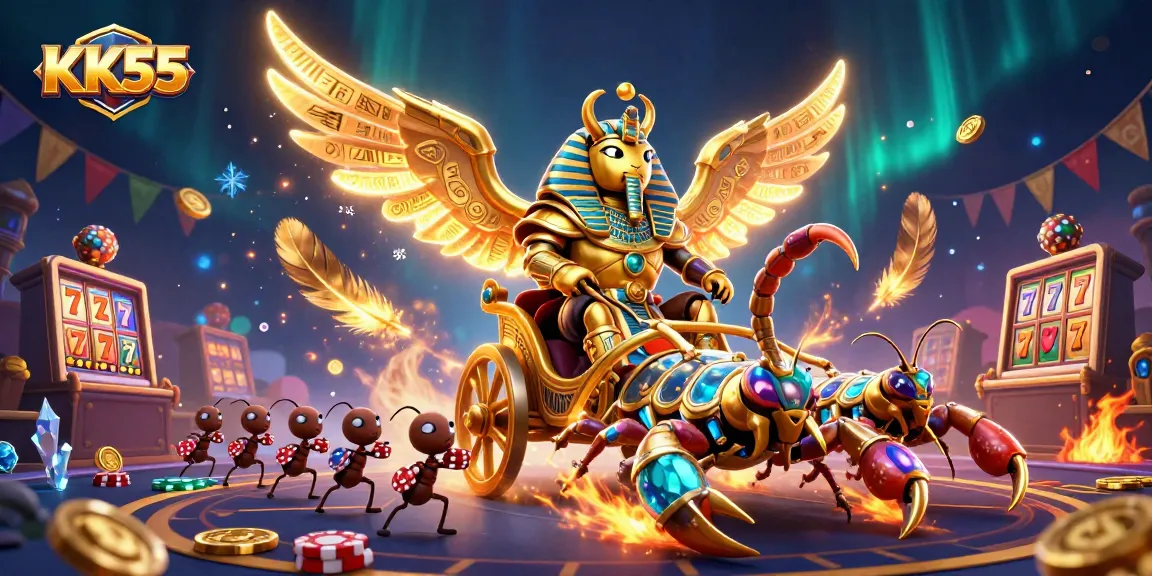 Experience thrilling wins at KK55 with a dazzling chariot race in this vibrant casino scene.