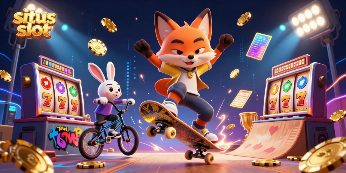 Mainkan situs slot dengan seru melalui ilustrasi kartun yang menggambarkan keseruan permainan slot.
