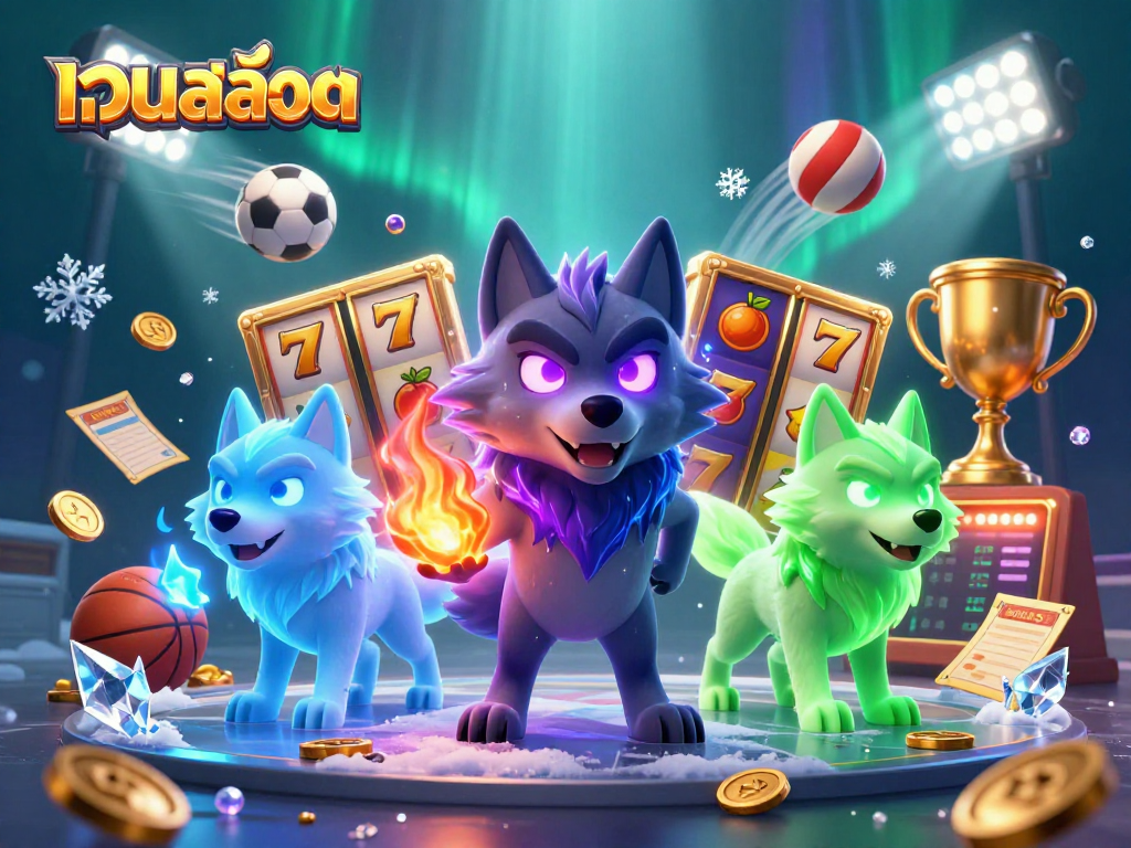 Play เว็บสล็อต with exciting game elements and vibrant characters in a dynamic gaming scene.