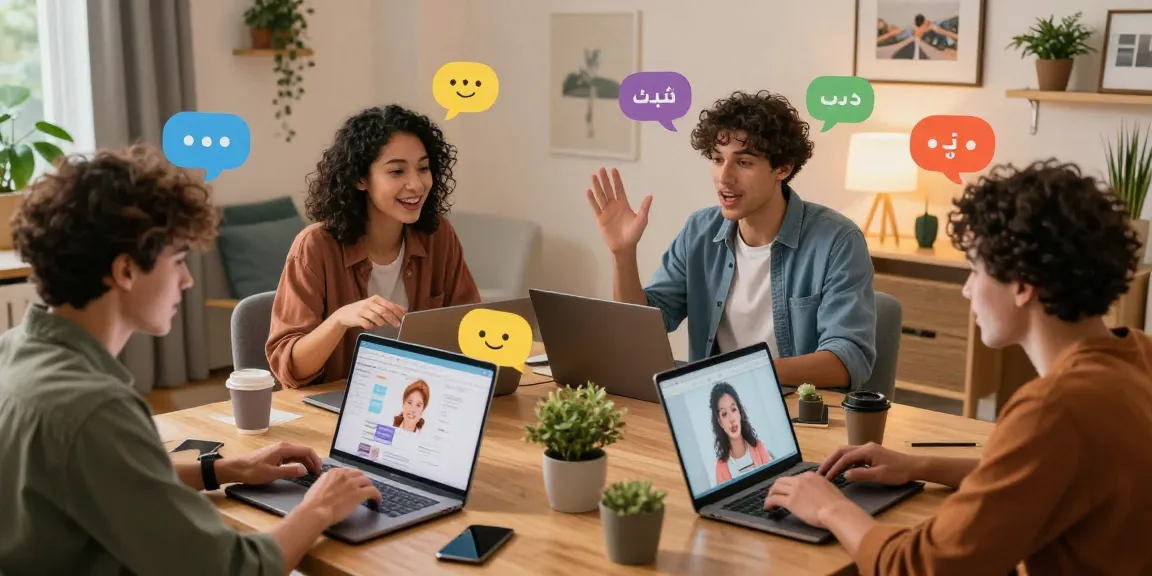 Dynamic online chat interaction illustrating شات تعب in a modern home office setting.