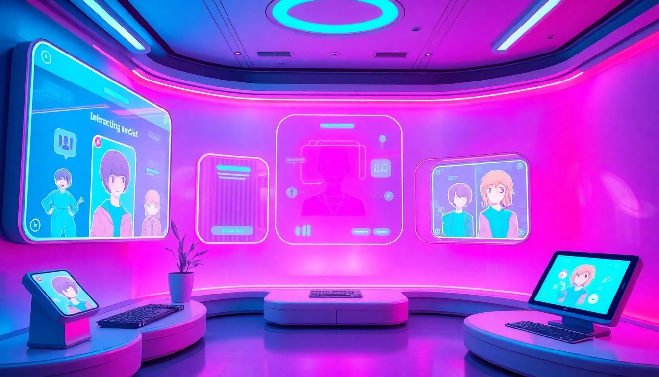 Engaging Crush On AI chat environment with animated characters and vibrant digital interfaces.
