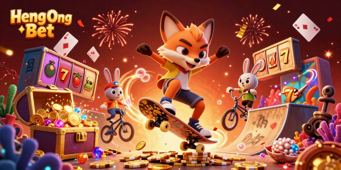 Engage in thrilling gameplay at Heng Ong Bet with vibrant 3D casino illustration showcasing dynamic characters and games.