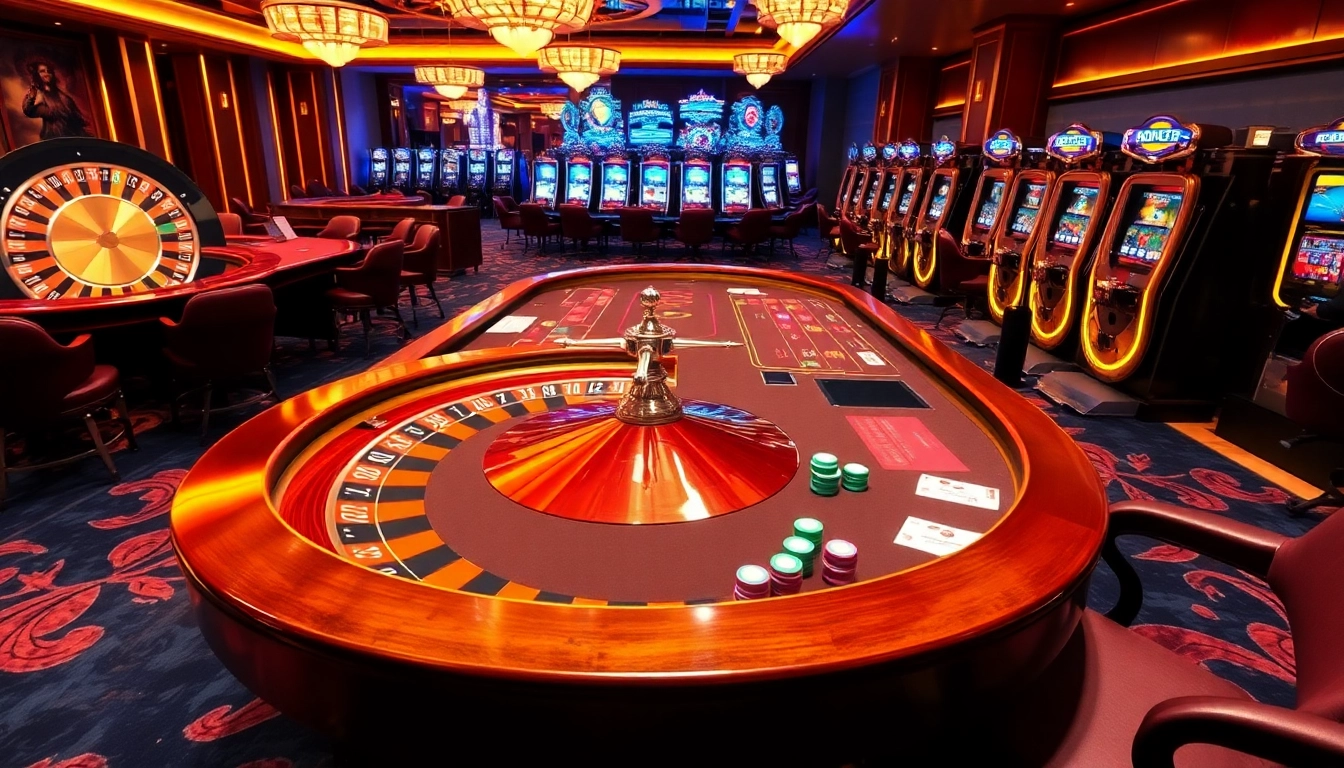 Experience high-stakes excitement at https://rr88co.net/ with players at the poker table and vibrant slot machines.