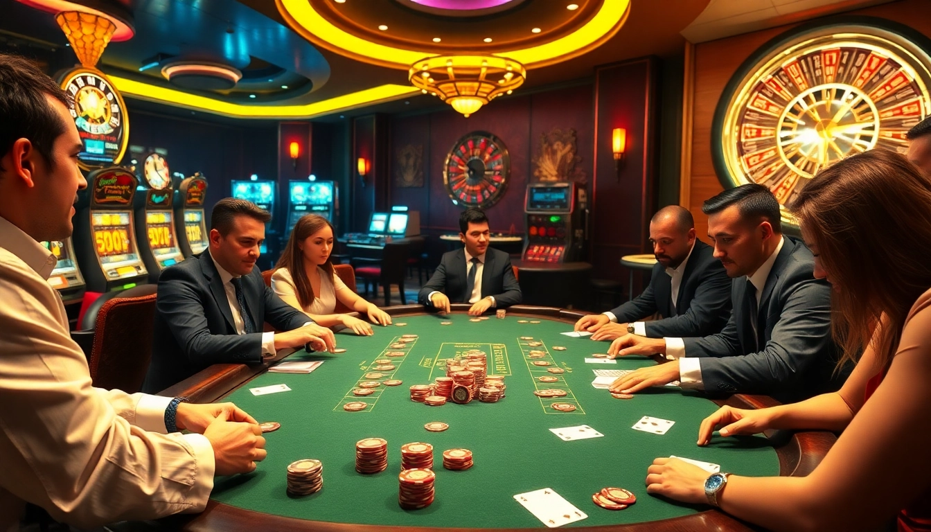 Experience thrilling gameplay at Onicplay's lavish poker table with vibrant chips and warm lighting.