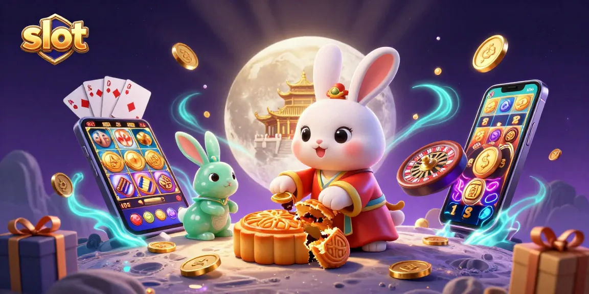 Spin vibrant slot game with cartoon moon rabbit cracking mooncakes for exciting wins.