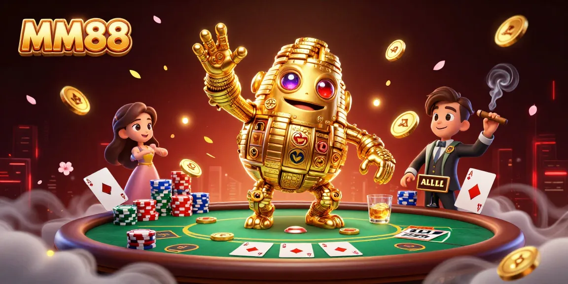 MM88 online casino experience featuring dynamic poker elements and a golden golem.