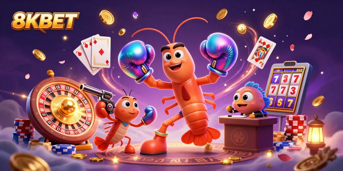 Experience thrilling action and big wins with 8KBET's vibrant casino adventure illustration.
